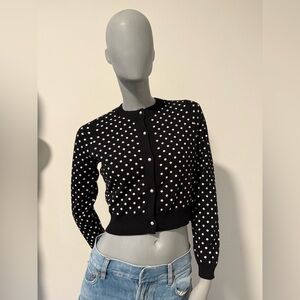 Alice + Olivia Black and White Polka Dot Cropped Cardigan